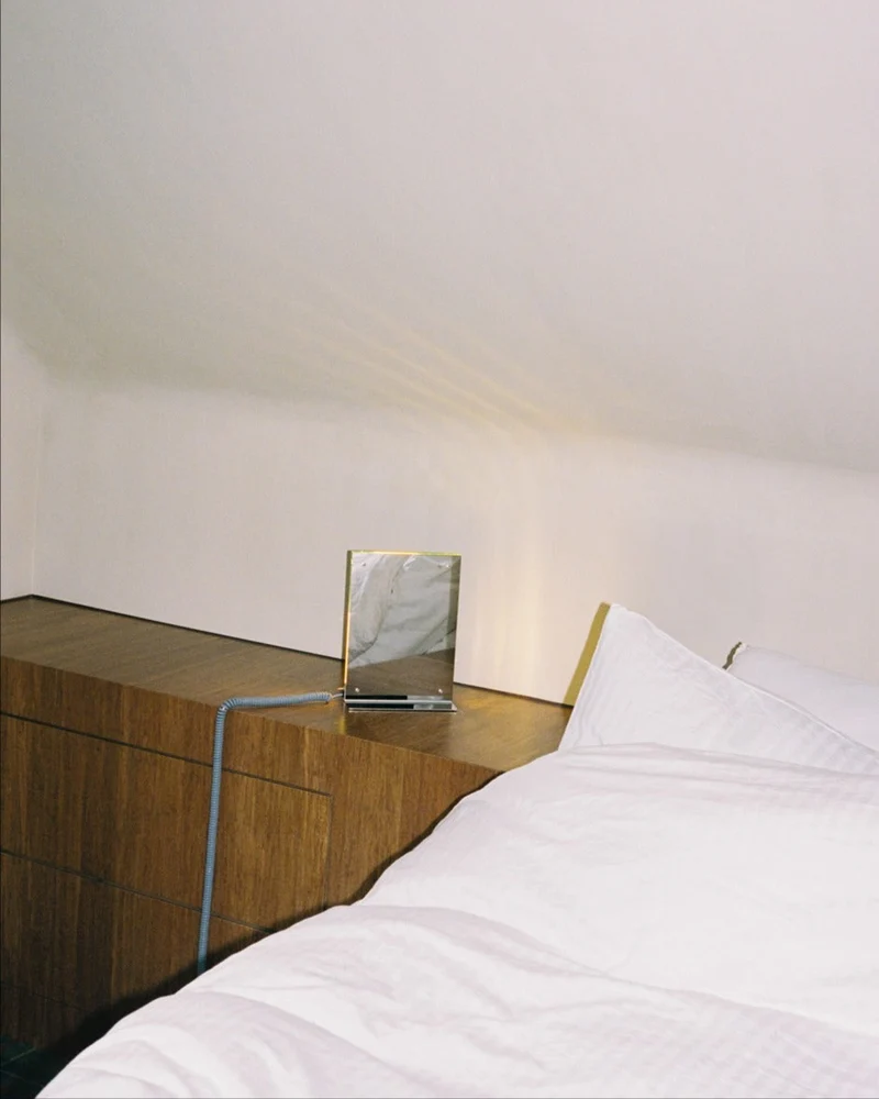 Flat Stainless Steel Table Lamp Polished