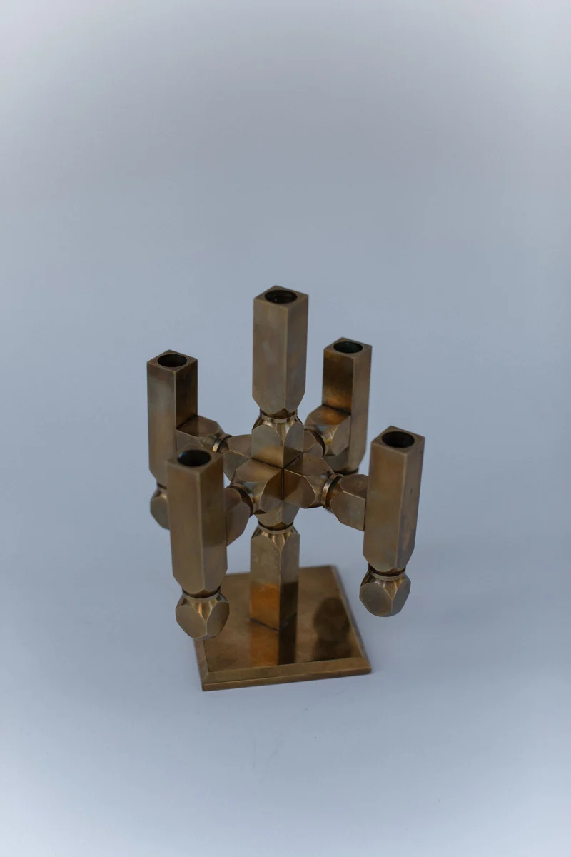 Brutalist Brass Candleholder