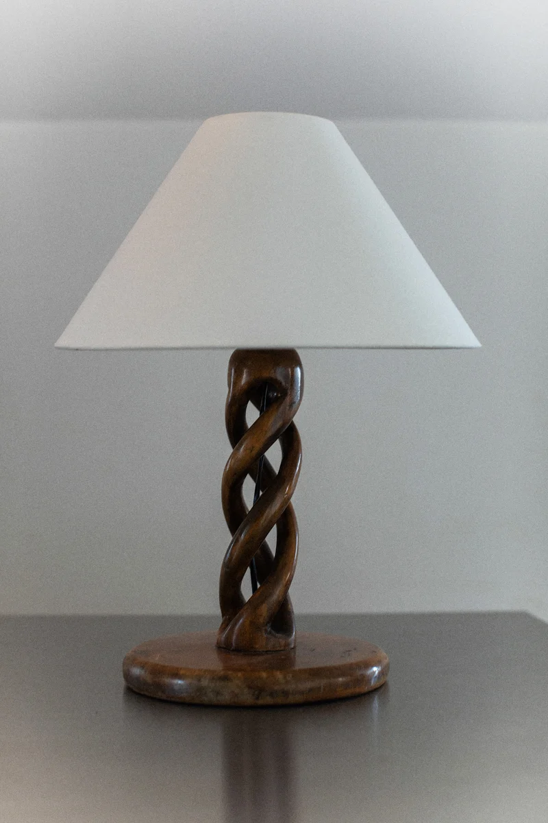 Vintage Early-Century Wood Table Lamp