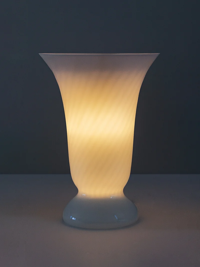 Mid Century Murano Swirl Glass Table Lamp in Goblet Shape