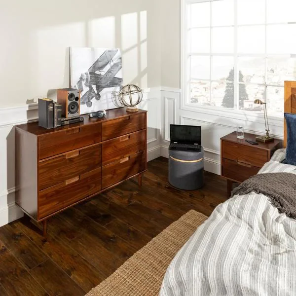 6-Drawer Caramel Mid Century Modern Wood Dresser