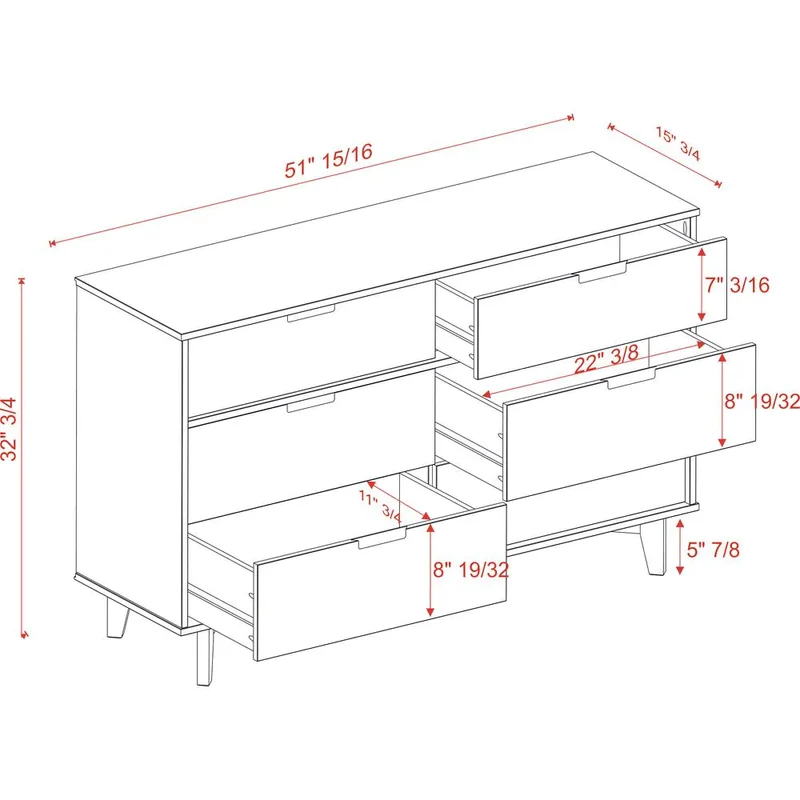 6-Drawer Caramel Mid Century Modern Wood Dresser