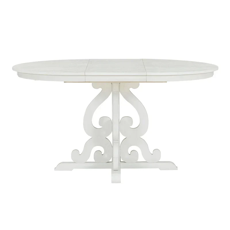 Vintage White 5-Piece Wooden Dining Set with Extendable Table and 4 Chairs