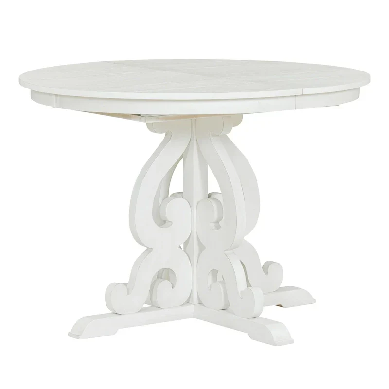 Vintage White 5-Piece Wooden Dining Set with Extendable Table and 4 Chairs
