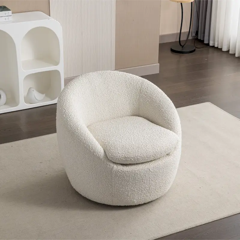 Swivel Base Barrel Chair with Boucle Upholstery - 31-Inch