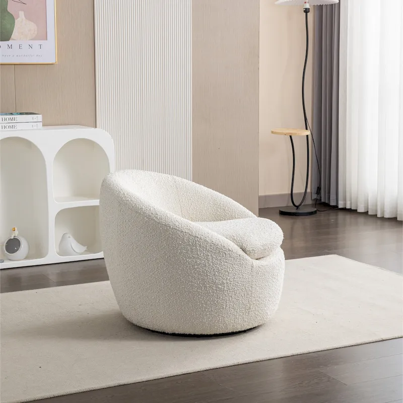 Swivel Base Barrel Chair with Boucle Upholstery - 31-Inch