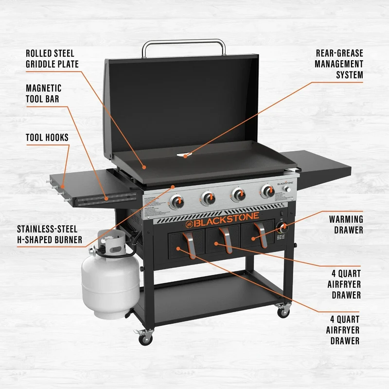 Blackstone 4-Burner 36" Propane Outdoor Griddle with Air Fryer and Hood