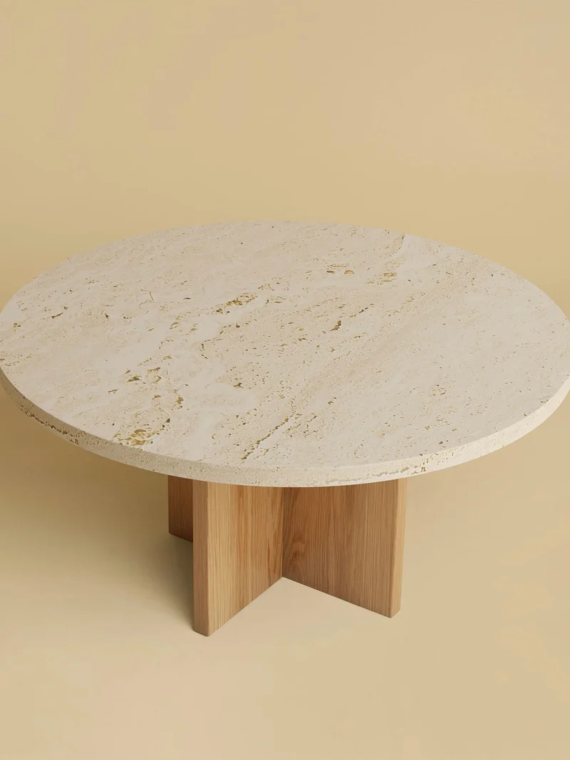 Round Marble and Oak Coffee Table - TINIAN Series