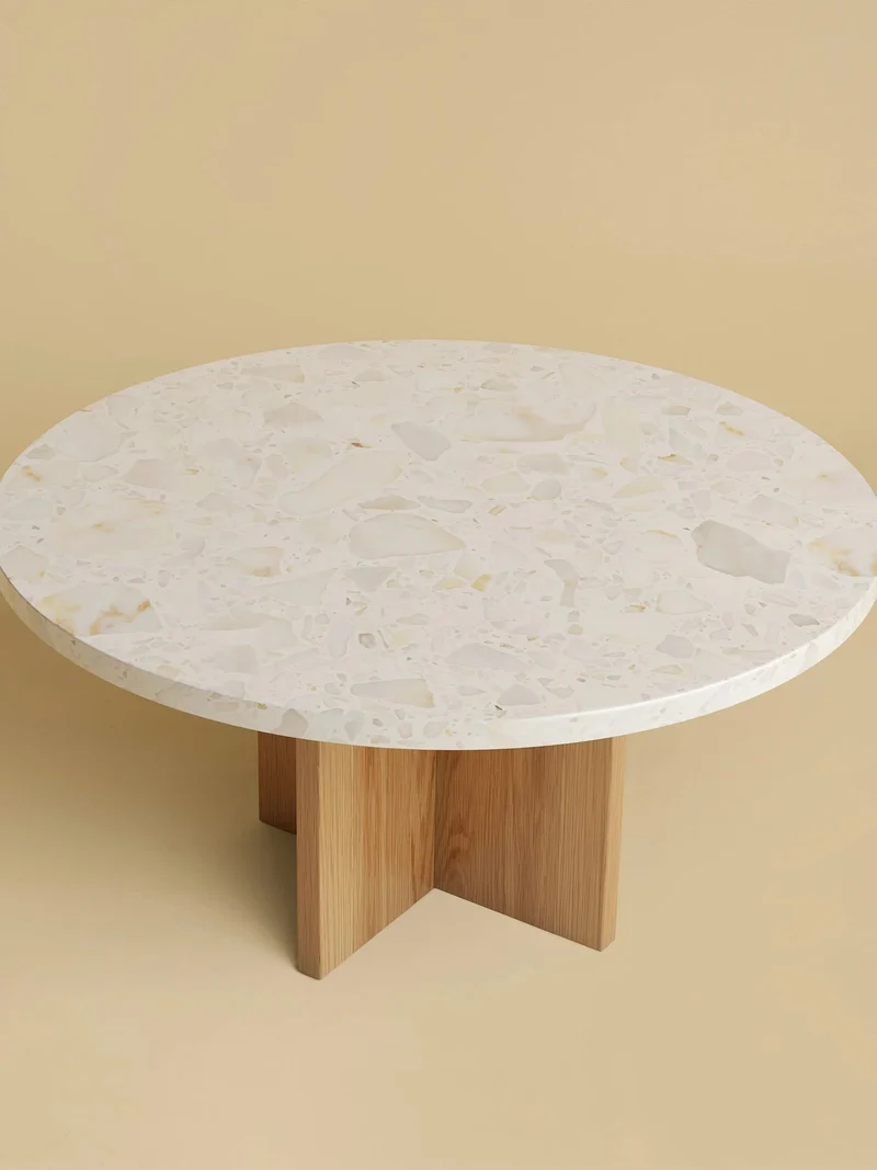 Round Marble and Oak Coffee Table - TINIAN Series