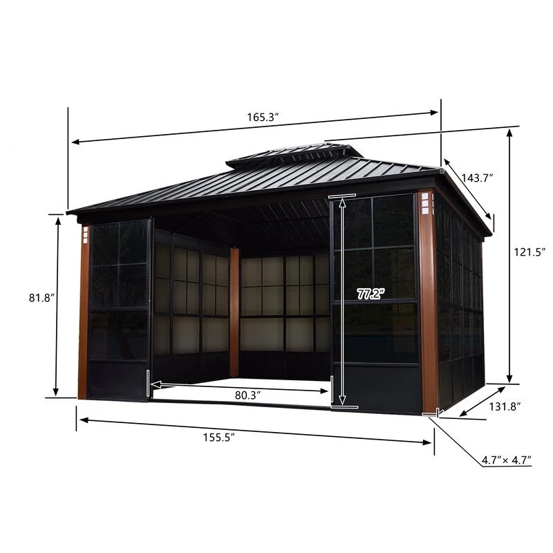 Double Tier 14 Ft. W x 12 Ft. D Metal Patio Gazebo