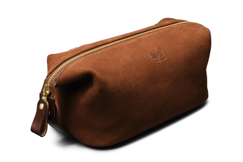 Suede Wash Bag / Dopp Kit - Tobacco Brown