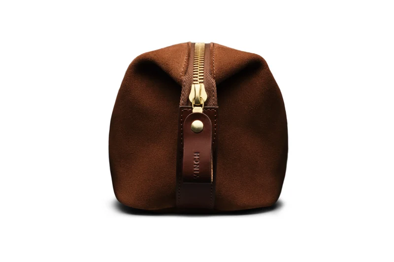 Suede Wash Bag / Dopp Kit - Tobacco Brown