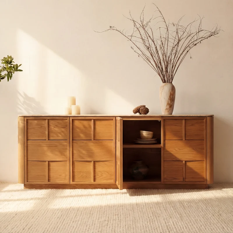 Hearth Sideboard Oak wood with travertine top