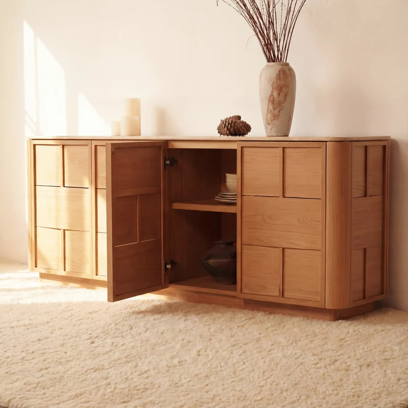 Hearth Sideboard Oak wood with travertine top