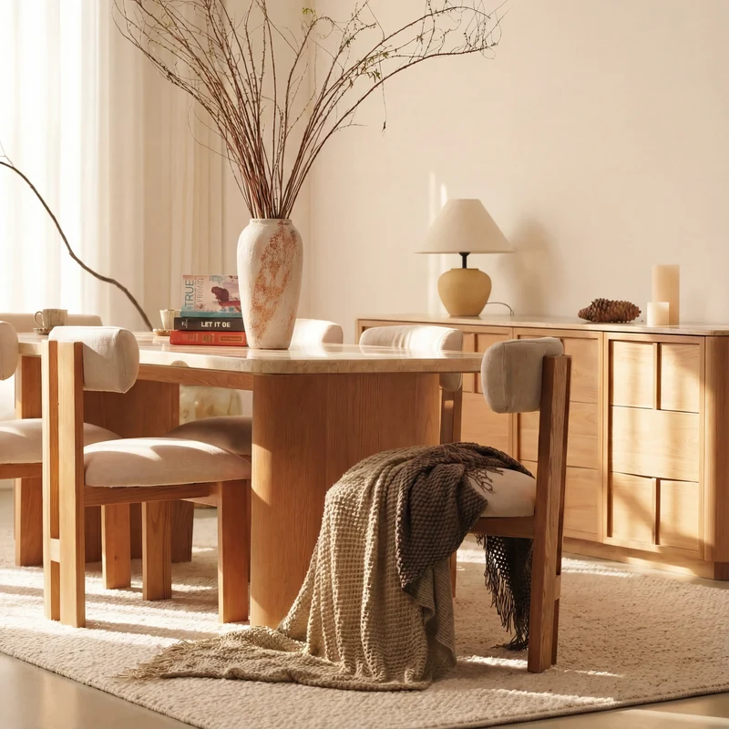 Hearth Sideboard Oak wood with travertine top