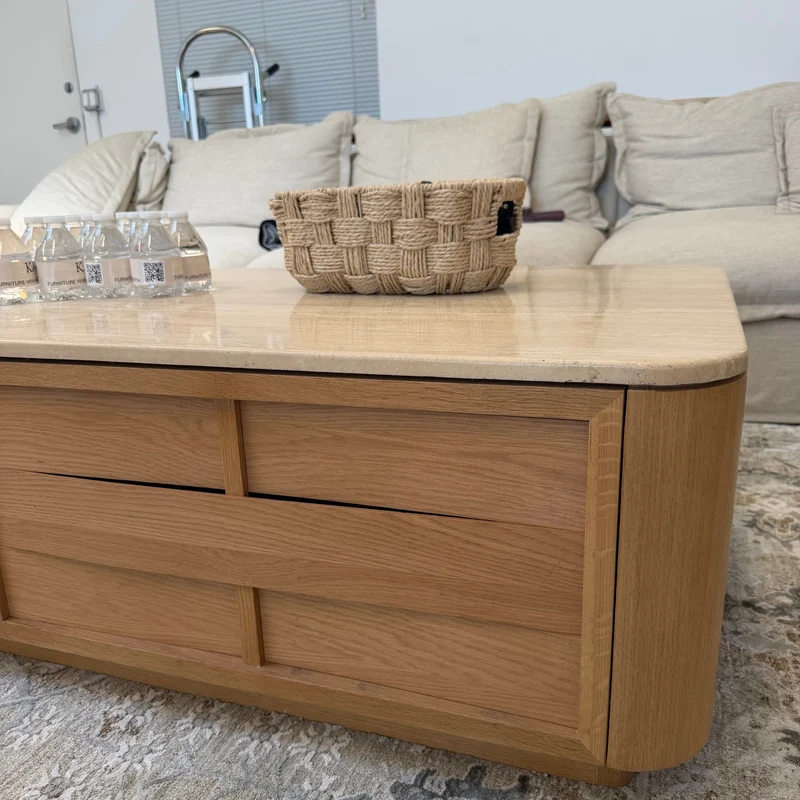 Hearth Coffee Table Oak wood with travertine top（karhyn studio sale）