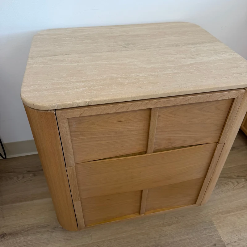 Hearth Bedside Table Oak wood with travertine top（karhyn studio sale）
