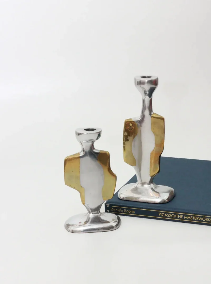 Pair Of Brutalist Candleholders