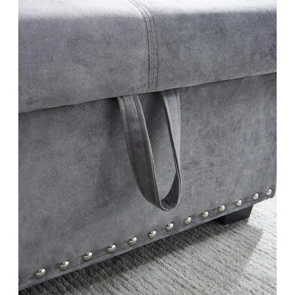 Reversible 90.5in. Gray Velvet Sleeper Sectional Sofa L-Shape 3 Seat Sectional Couch with Storage