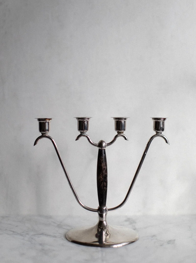 Chrome & Wood Candleholder