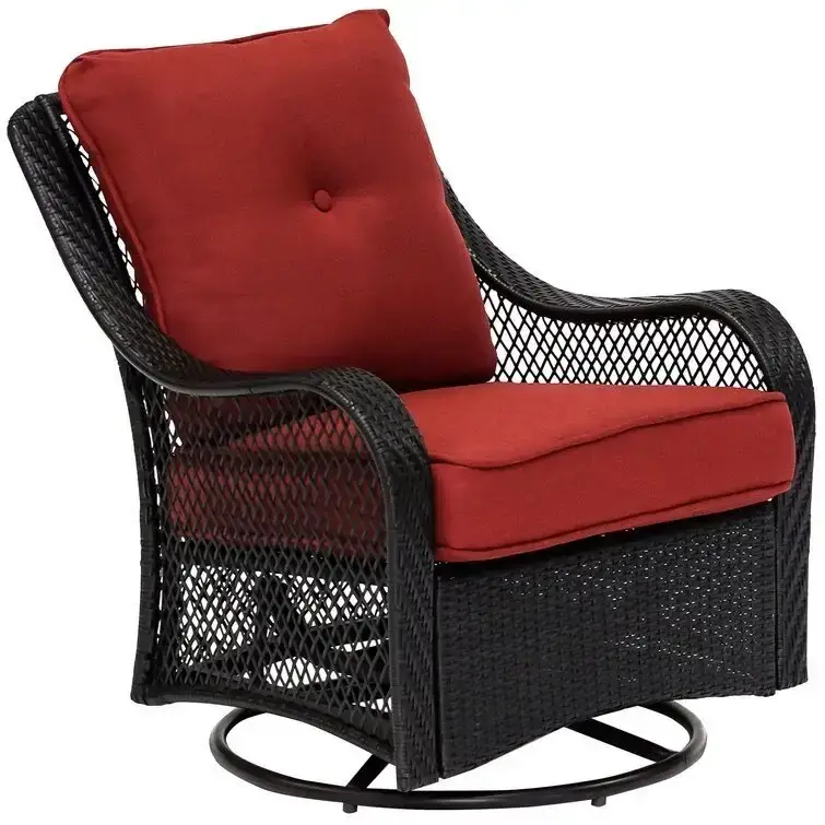 Orleans 5-Piece Steel Patio Fire Pit Conversation Set with Navy Blue Cushions, Swivel Gliders and Square Fire Pit Table