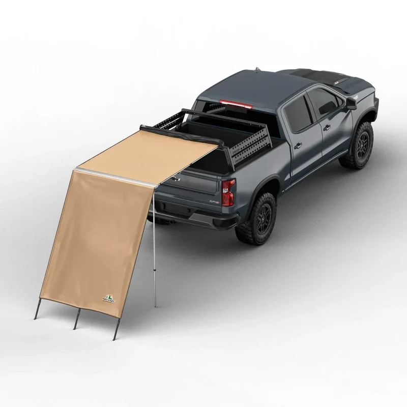 Truck or Car Awning Shade Wall, 4.5x6 Feet, Poly-Cotton Ripstop Fabric, Tan