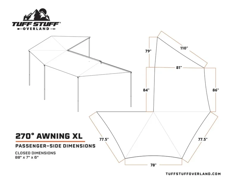 270 Degree Awning, XL, Passenger Side, C-Channel Aluminum, Olive