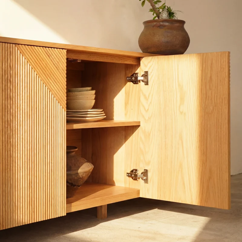 Vista Sideboard White oak with sculpted slat detailing