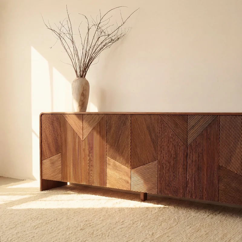 Vista Sideboard White oak with sculpted slat detailing