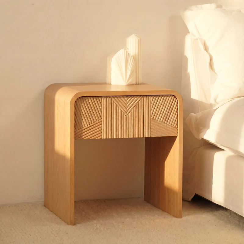 Vista Side Table White oak with sculpted slat detailing