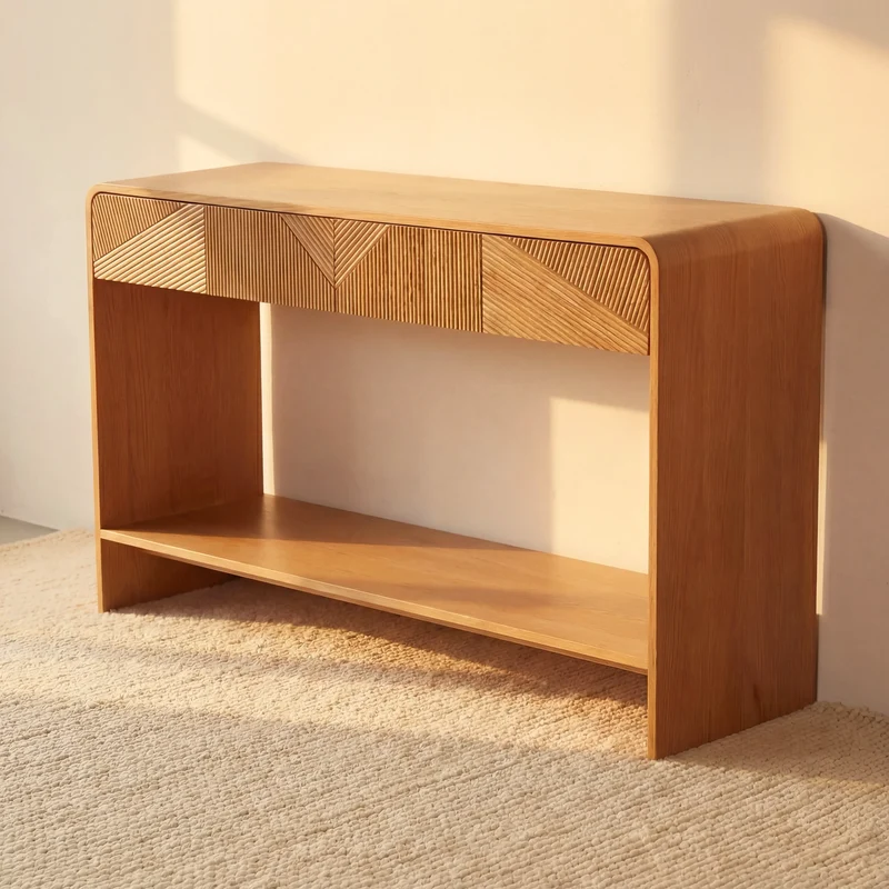 VISTA Console Table White oak with sculpted slat detailing