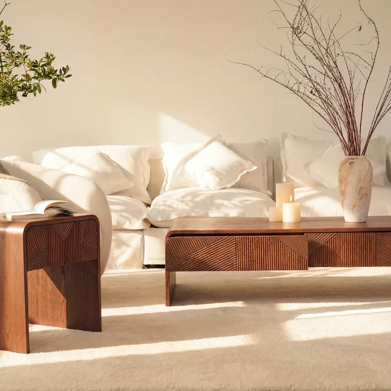 VISTA Coffee Table White oak with sculpted slat detailing