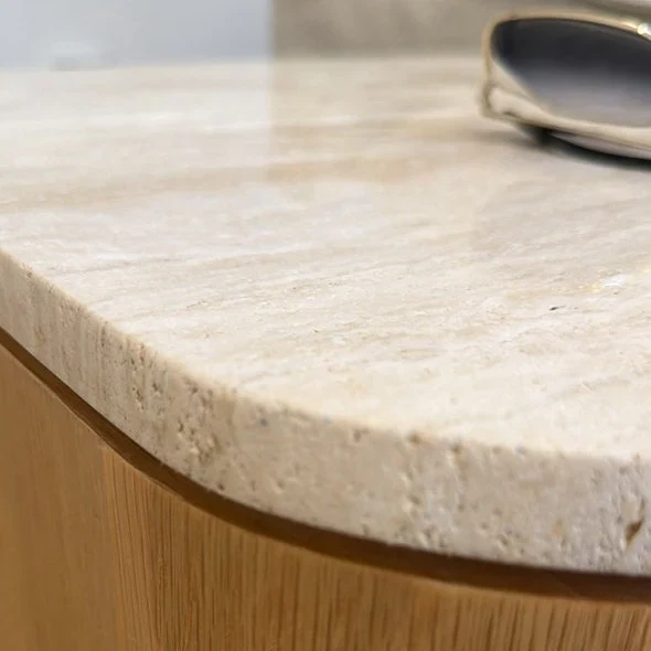 Ovelo Side Table Oak wood with travertine top（karhyn studio sale）