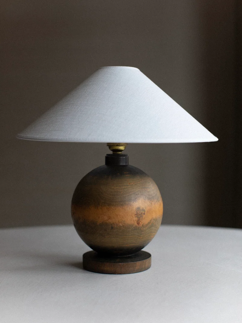 Vintage Art Deco 1920's Globe Wood Table Lamp
