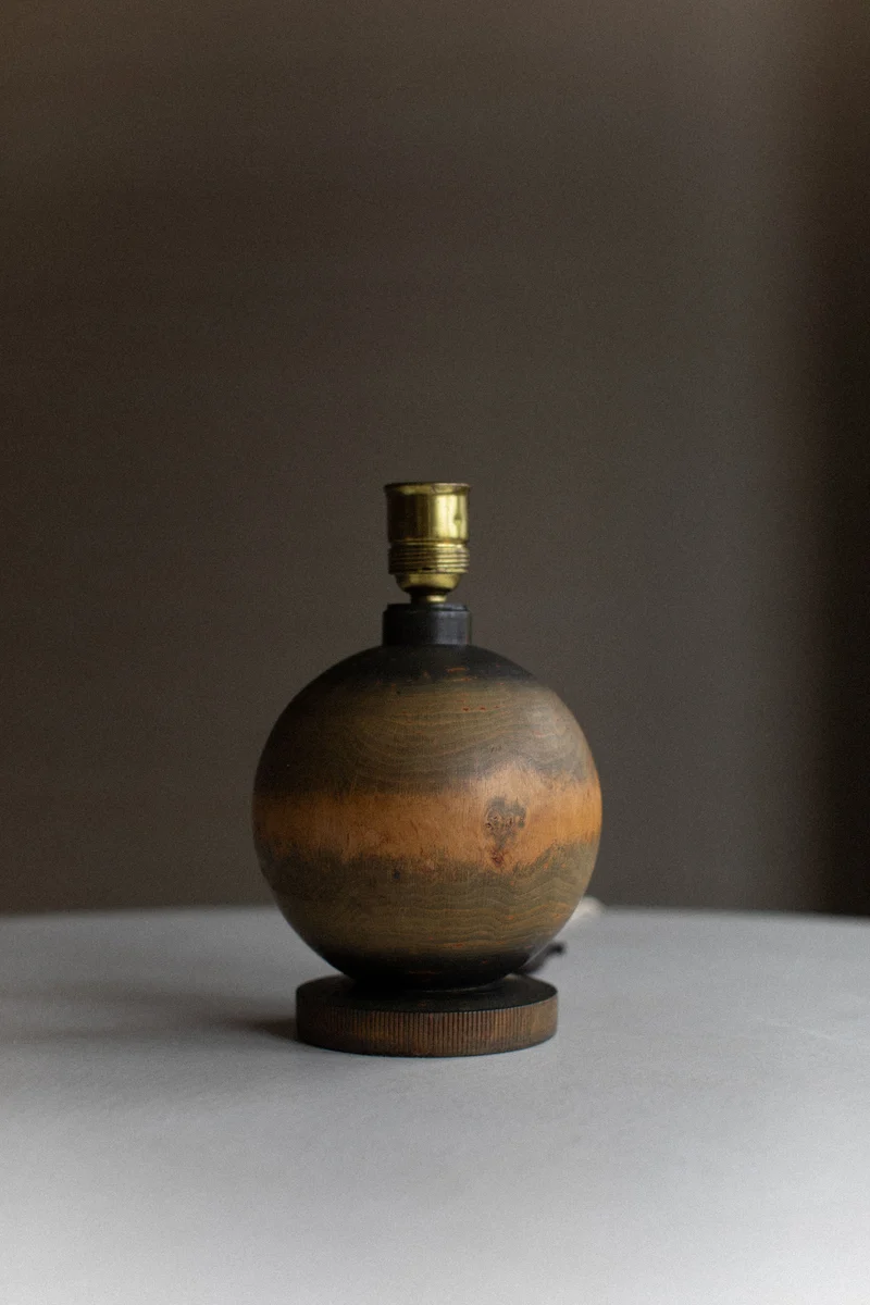 Vintage Art Deco 1920's Globe Wood Table Lamp