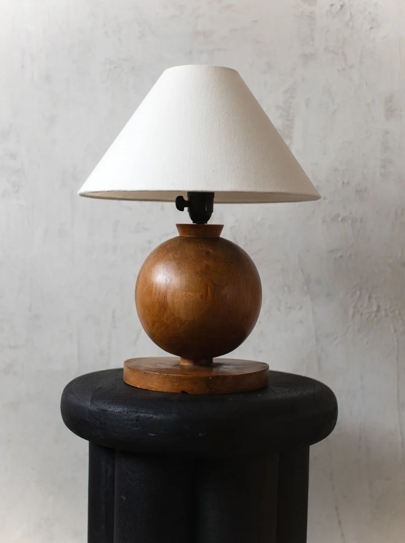 Vintage 1920's Art Deco Wood Table Lamp, 1920s