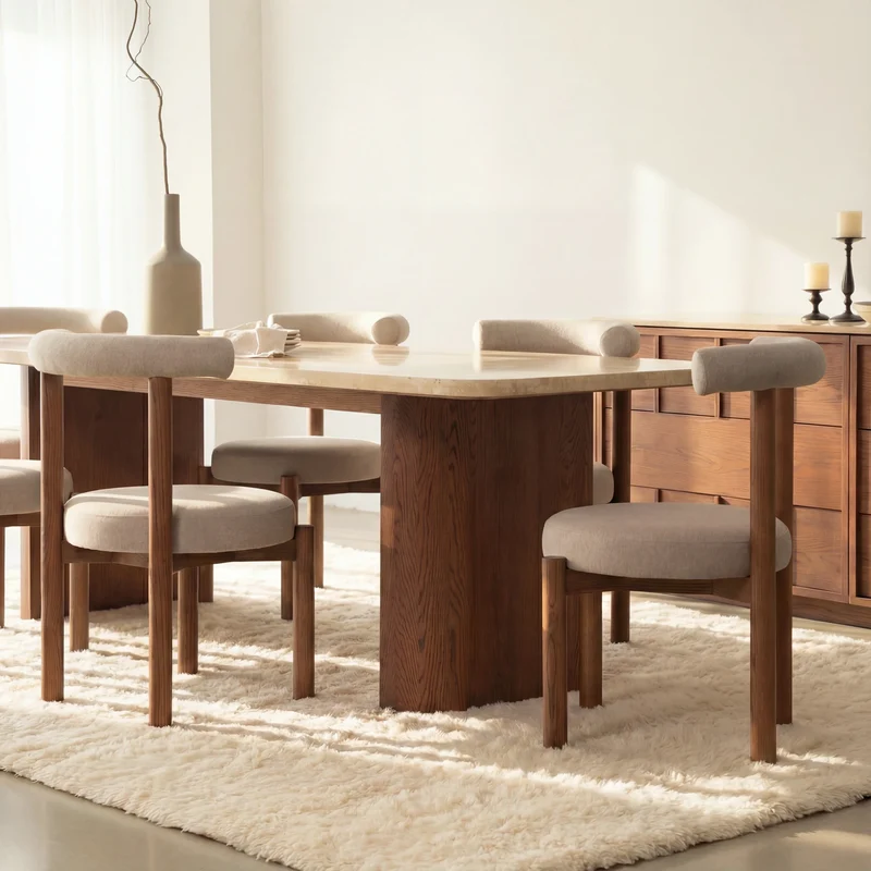 Ovelo Dining Table Oak wood with travertine top