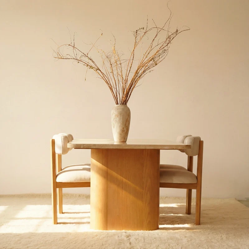 Ovelo Dining Table Oak wood with travertine top