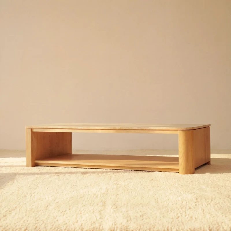 Ovelo Coffee Table Oak wood with travertine top