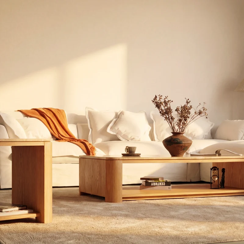 Ovelo Coffee Table Oak wood with travertine top